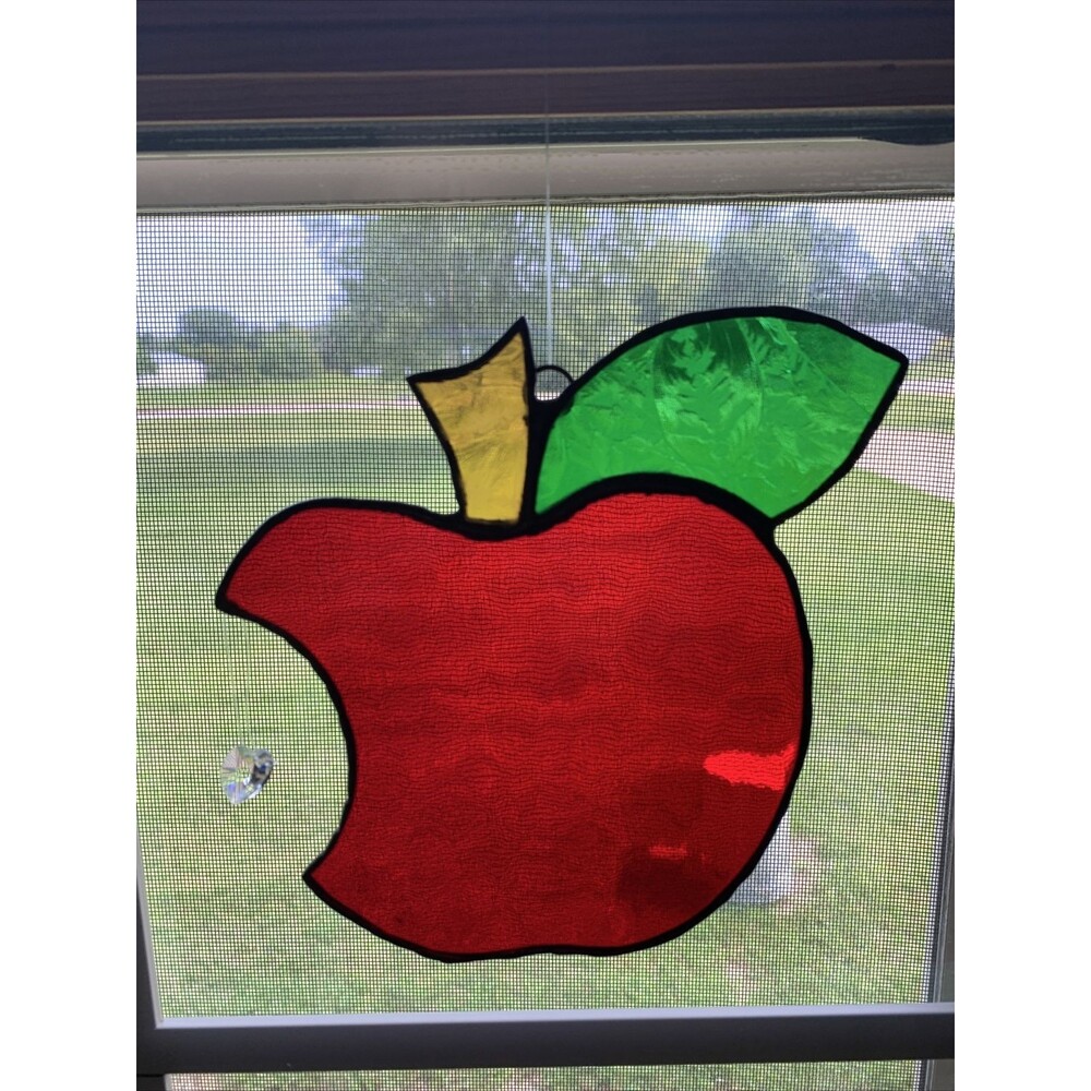 Tiffany Style Stained Glass Bitten Apple Sun Catcher Gift Teacher Orchard